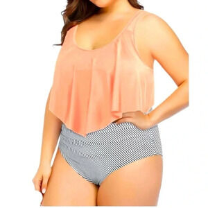 NWT Aqua Eve Women's Plus Size 2 Piece Swimsuit Off Shoulder Bikini High Waisted